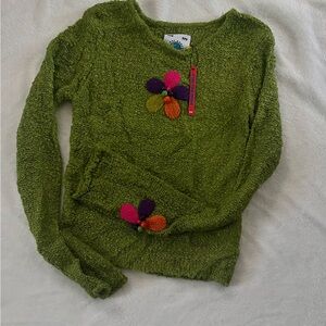 Stylish and Cozy Green Floral Appliqué Women's Sweater
